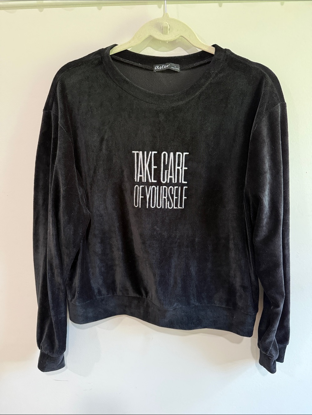 Cozy 'Take Care of Yourself' Black Crewneck Lightweight Sweatshirt